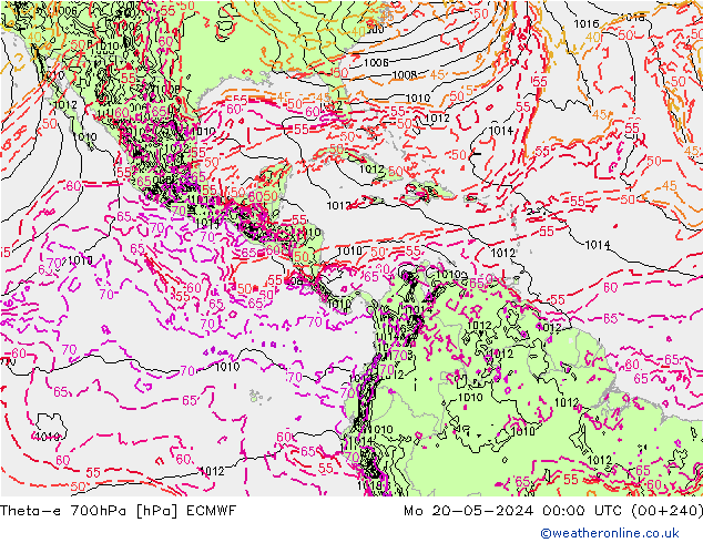 Theta-e 700hPa ECMWF pon. 20.05.2024 00 UTC