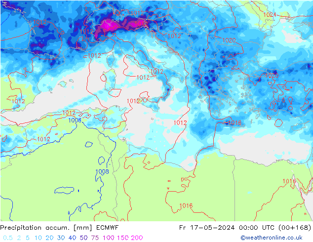 Precipitation accum. ECMWF пт 17.05.2024 00 UTC