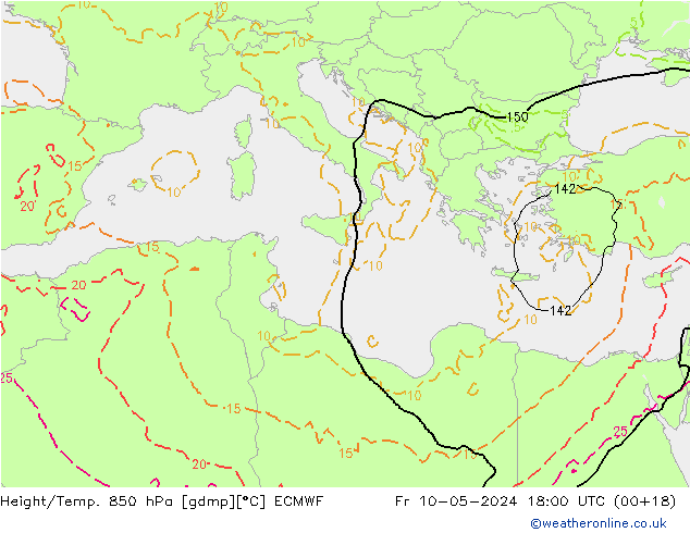 Z500/Rain (+SLP)/Z850 ECMWF Fr 10.05.2024 18 UTC