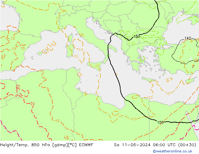 Z500/Rain (+SLP)/Z850 ECMWF Sáb 11.05.2024 06 UTC