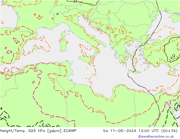 Height/Temp. 925 hPa ECMWF so. 11.05.2024 12 UTC