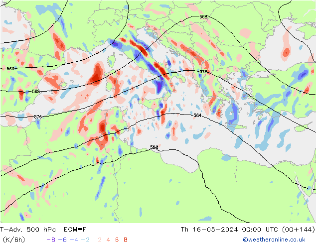 T-Adv. 500 hPa ECMWF Th 16.05.2024 00 UTC