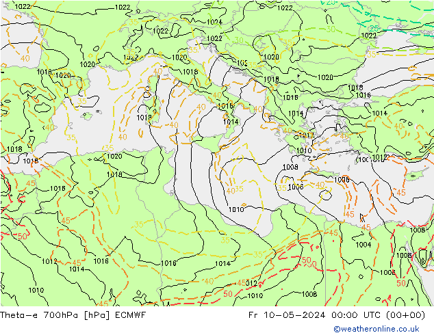 Theta-e 700гПа ECMWF пт 10.05.2024 00 UTC