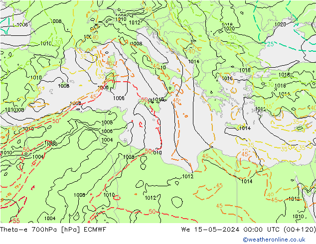 Theta-e 700hPa ECMWF Çar 15.05.2024 00 UTC