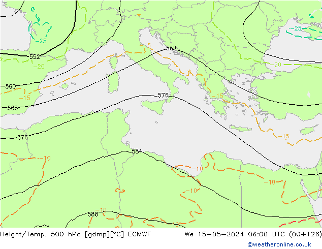 Z500/Rain (+SLP)/Z850 ECMWF St 15.05.2024 06 UTC