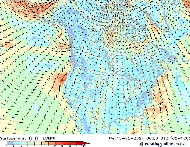 Surface wind (bft) ECMWF We 15.05.2024 06 UTC