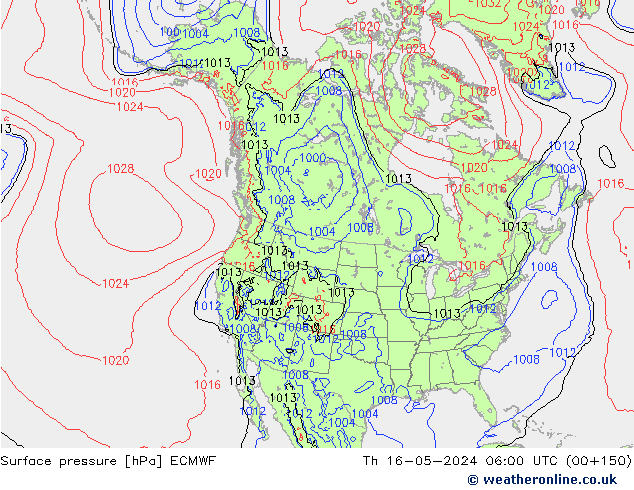 Presión superficial ECMWF jue 16.05.2024 06 UTC