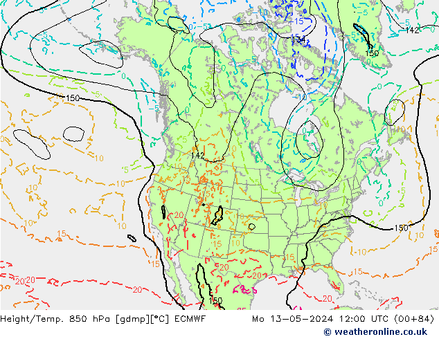 Z500/Rain (+SLP)/Z850 ECMWF Mo 13.05.2024 12 UTC