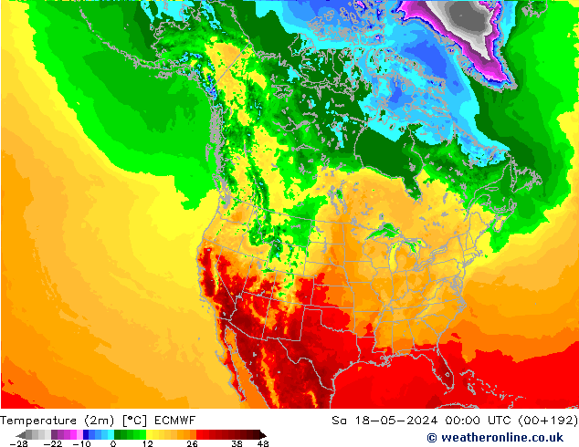 Temperature (2m) ECMWF Sa 18.05.2024 00 UTC