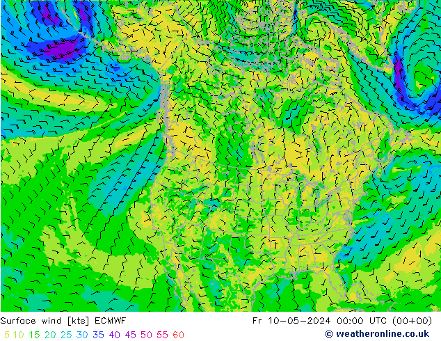 Vento 10 m ECMWF Sex 10.05.2024 00 UTC