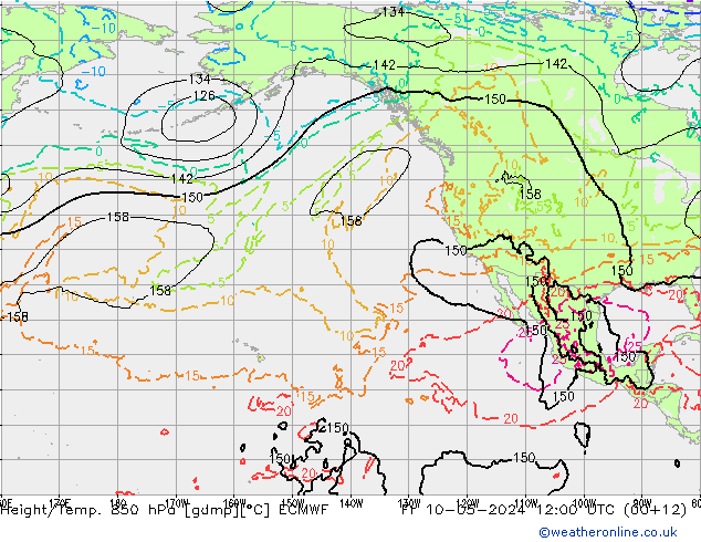 Z500/Rain (+SLP)/Z850 ECMWF ven 10.05.2024 12 UTC