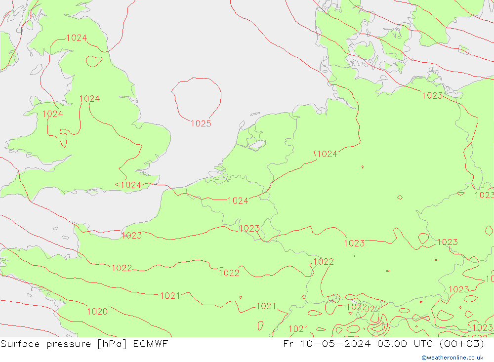 Presión superficial ECMWF vie 10.05.2024 03 UTC