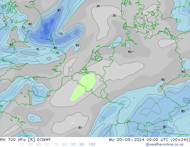RH 700 hPa ECMWF pon. 20.05.2024 00 UTC