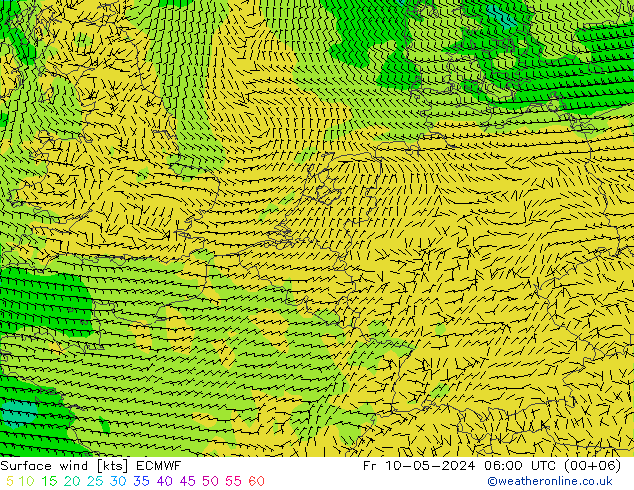 Surface wind ECMWF Fr 10.05.2024 06 UTC