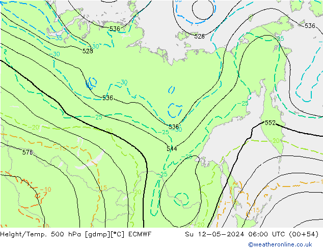 Z500/Regen(+SLP)/Z850 ECMWF zo 12.05.2024 06 UTC