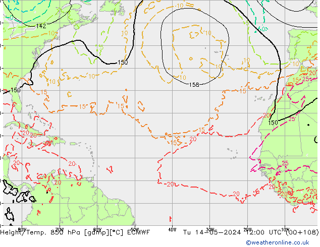 Z500/Rain (+SLP)/Z850 ECMWF вт 14.05.2024 12 UTC
