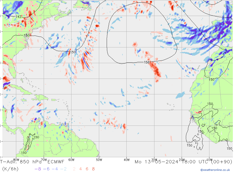 T-Adv. 850 hPa ECMWF Po 13.05.2024 18 UTC