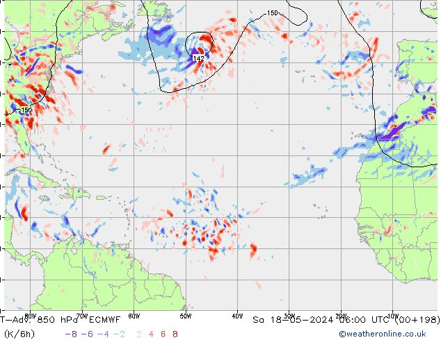 T-Adv. 850 hPa ECMWF Sa 18.05.2024 06 UTC