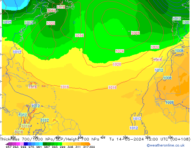 Thck 700-1000 hPa ECMWF Tu 14.05.2024 12 UTC