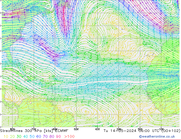 ветер 300 гПа ECMWF вт 14.05.2024 06 UTC