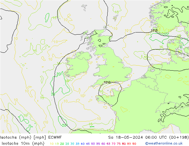 Isotachs (mph) ECMWF Sa 18.05.2024 06 UTC
