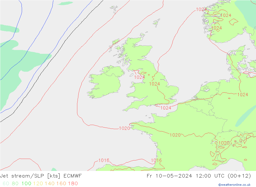 Straalstroom/SLP ECMWF vr 10.05.2024 12 UTC