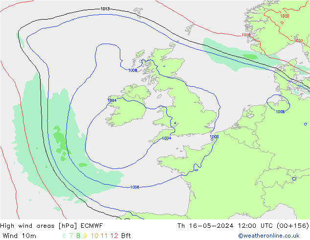 High wind areas ECMWF gio 16.05.2024 12 UTC