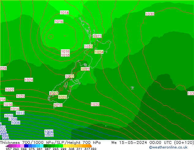 700-1000 hPa Kalınlığı ECMWF Çar 15.05.2024 00 UTC