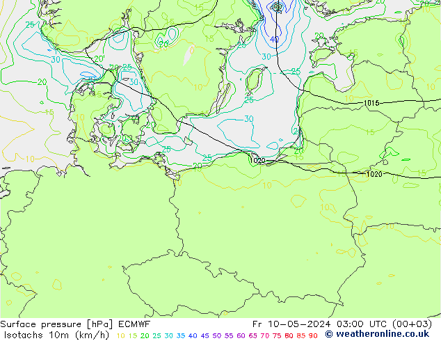 Isotachs (kph) ECMWF  10.05.2024 03 UTC