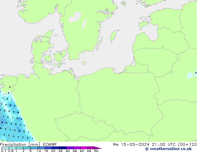 Srážky ECMWF St 15.05.2024 00 UTC