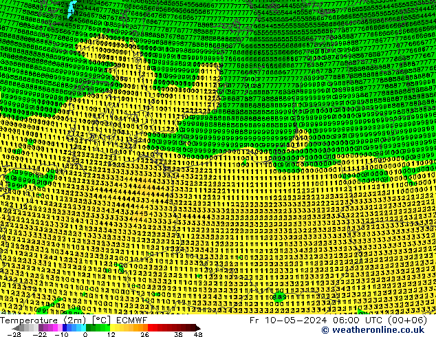 mapa temperatury (2m) ECMWF pt. 10.05.2024 06 UTC