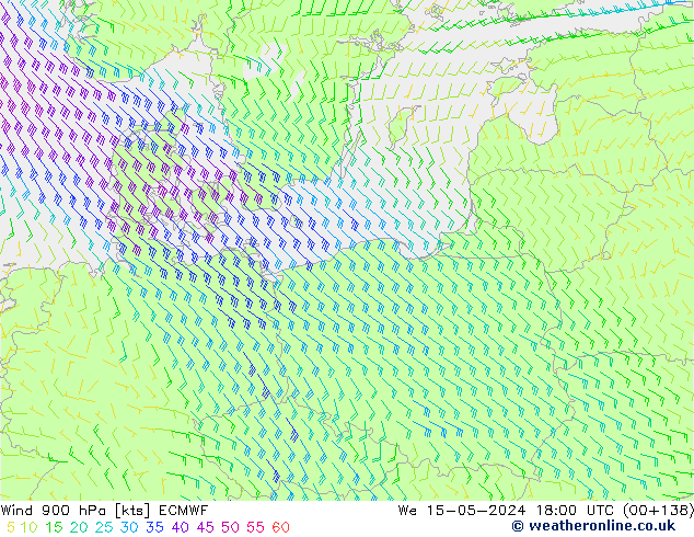 Vento 900 hPa ECMWF Qua 15.05.2024 18 UTC