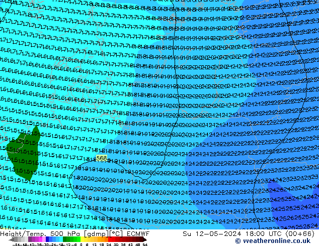 Z500/Rain (+SLP)/Z850 ECMWF dim 12.05.2024 18 UTC