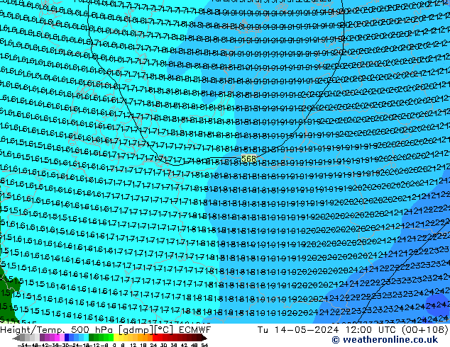 Height/Temp. 500 гПа ECMWF вт 14.05.2024 12 UTC