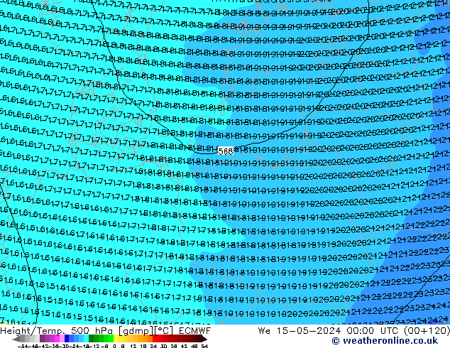 Z500/Rain (+SLP)/Z850 ECMWF St 15.05.2024 00 UTC