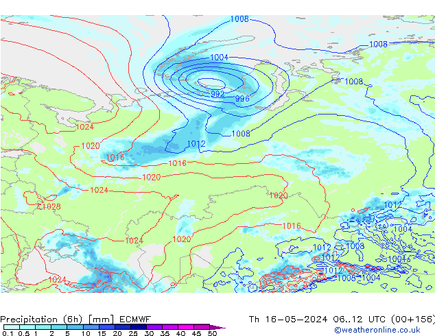 Z500/Rain (+SLP)/Z850 ECMWF Th 16.05.2024 12 UTC