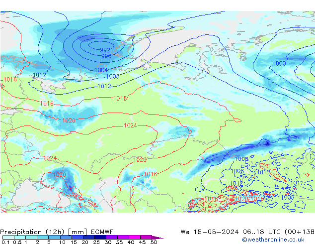 Precipitation (12h) ECMWF We 15.05.2024 18 UTC