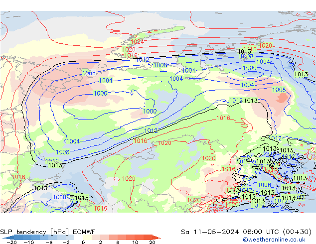 SLP tendency ECMWF So 11.05.2024 06 UTC