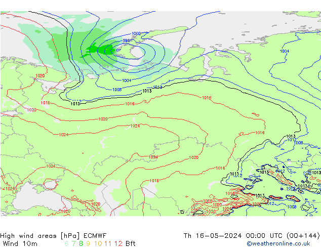 High wind areas ECMWF чт 16.05.2024 00 UTC