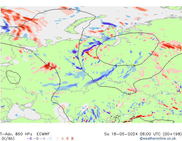T-Adv. 850 hPa ECMWF Sa 18.05.2024 06 UTC