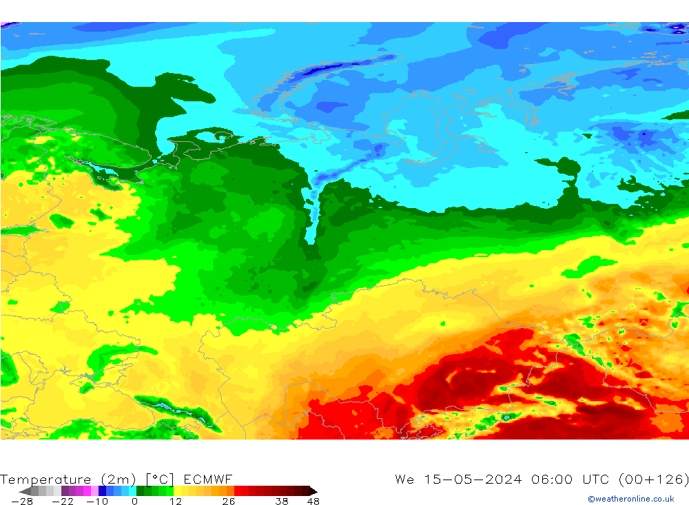 Sıcaklık Haritası (2m) ECMWF Çar 15.05.2024 06 UTC