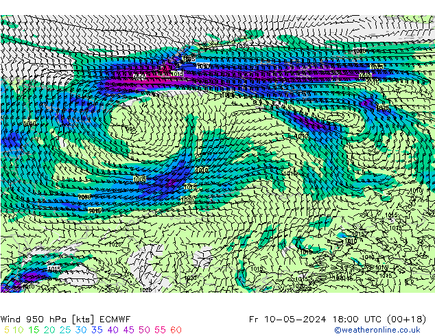 ветер 950 гПа ECMWF пт 10.05.2024 18 UTC