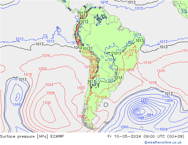 Bodendruck ECMWF Fr 10.05.2024 09 UTC