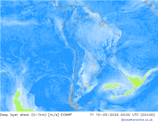 Deep layer shear (0-1km) ECMWF vie 10.05.2024 00 UTC