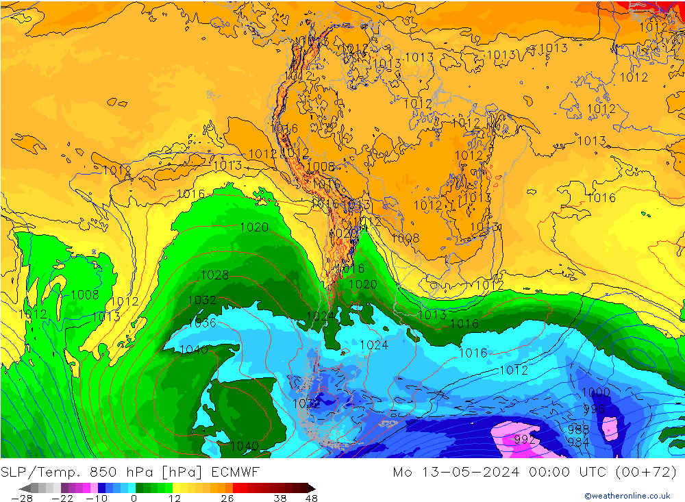 SLP/Temp. 850 hPa ECMWF ma 13.05.2024 00 UTC