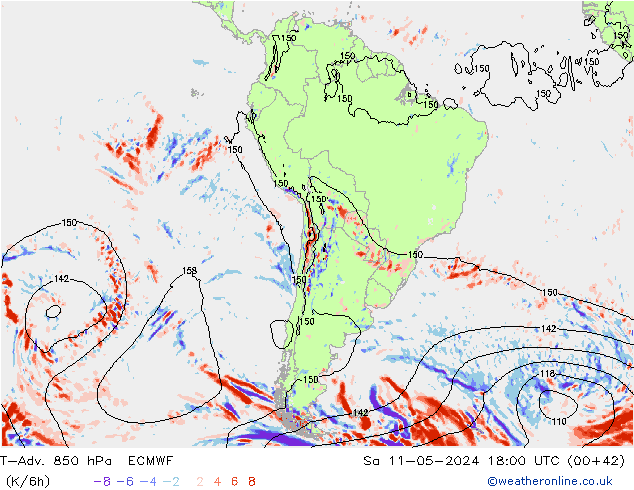 T-Adv. 850 hPa ECMWF Sáb 11.05.2024 18 UTC