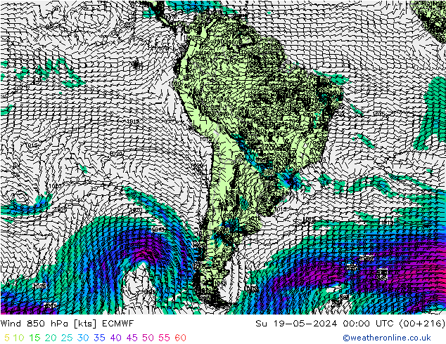 Wind 850 hPa ECMWF Su 19.05.2024 00 UTC