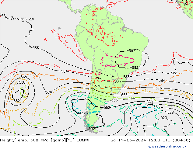 Z500/Rain (+SLP)/Z850 ECMWF Sa 11.05.2024 12 UTC