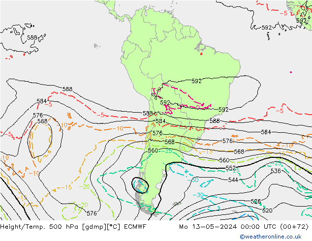 Height/Temp. 500 hPa ECMWF Po 13.05.2024 00 UTC