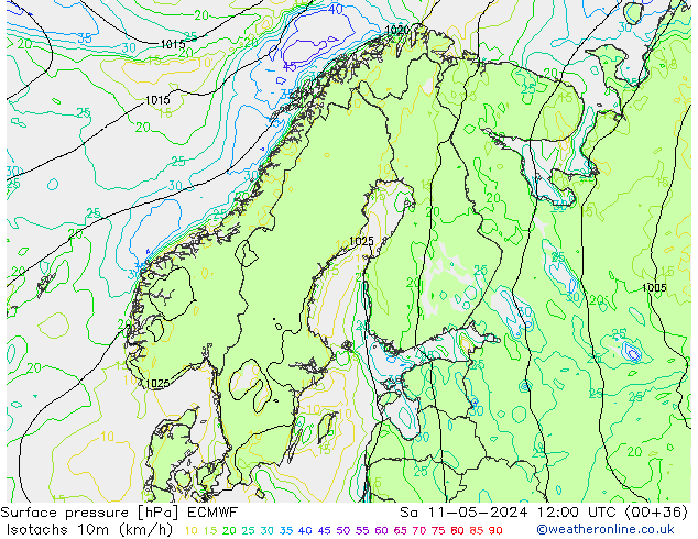 Isotachen (km/h) ECMWF Sa 11.05.2024 12 UTC